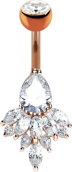 Produktbild Star Piercing Banane rosegold mit Kugel Kristall silber Tropfen und Federn (Messing, Chirurgenstahl 316L)