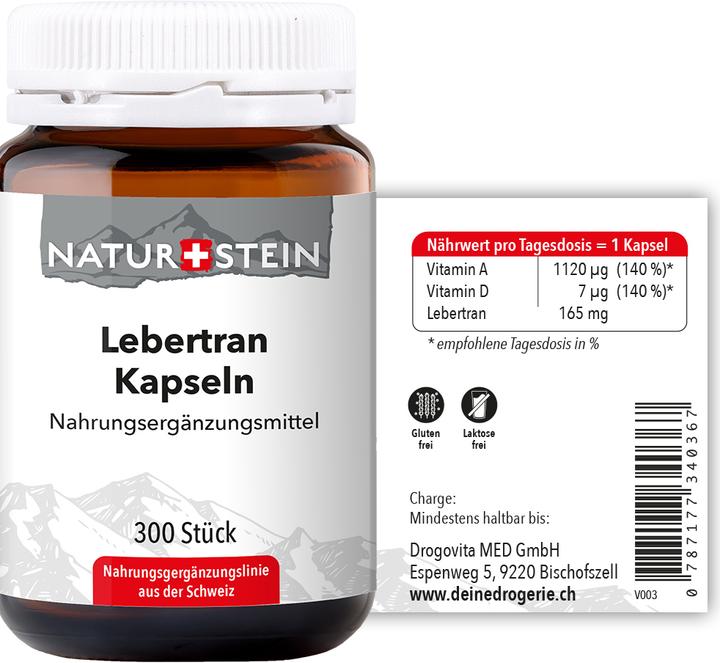 Nährwerte und Zutaten Naturstein Lebertran (300 Stück, Kapseln, 171 g)