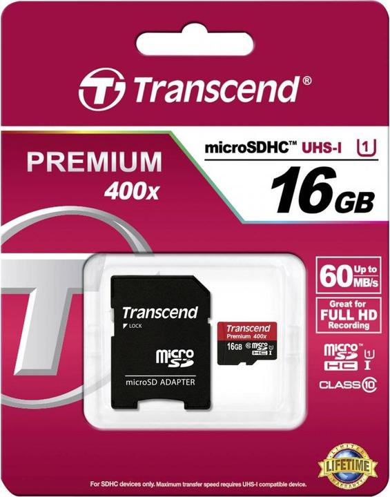 Productafbeelding Transcend Premium 400x (16 GB, microSDHC, U1, UHS-I)