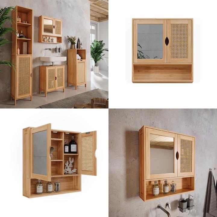 Image du produit Vichy Badspiegelschrank Liora, Bambus/Rattan, 56 x 58 cm mit Spiegel