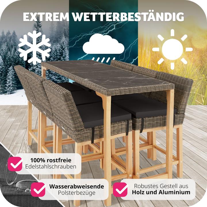Produktbild tectake Rattan Bartisch Lovas mit 6 Stühlen Latina (161 cm)