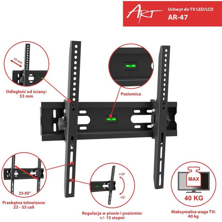 Immagine prodotto ART Supporto TV RAMT AR-47 (Muro, 55", 40 kg)