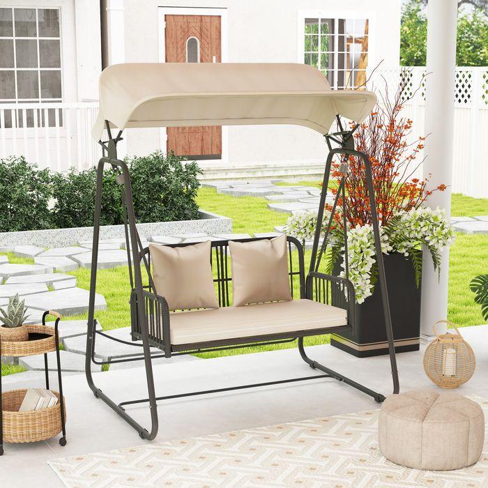 Produktbild Swisshandel24 2-Sitzer Hollywoodschaukel Rattan, bis 240 kg, 149x121x180 cm Khaki