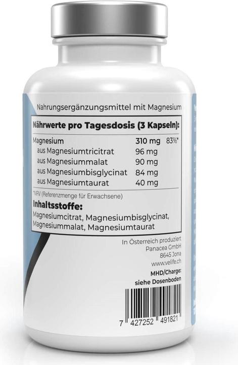 Nährwerte und Zutaten VeLife Magnesium Komplex (120 Stück, Kapseln, 105 g)
