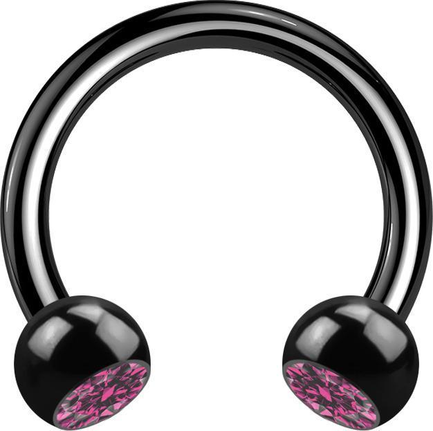 Actual product image Star Piercing Circular barbell black with two balls crystal pink (without brass, Surgical steel 316L)