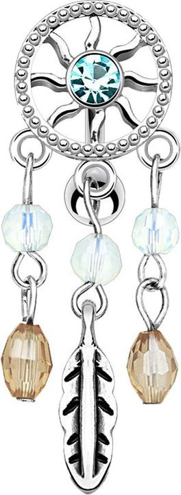 Image du produit Star Piercing Banane argent avec boule attrape-rêves cristal aqua (Laiton, Acier chirurgical 316L)