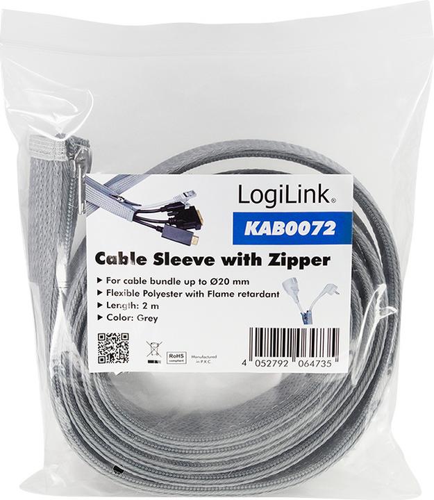 Immagine prodotto LogiLink Guaina per cavi con cerniera, 2,0 m, grigia, in poliestere, resistente all'abrasione, alla trazione (Tubo cavi, 200 cm)