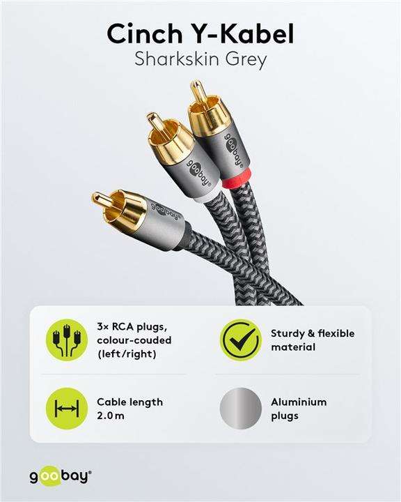 Actual product image Goobay Cinch Y-cable, 2 m, Sharkskin Grey (2 m, Cinch)