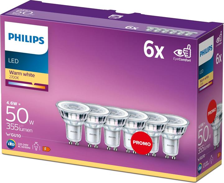 Produktbild Philips LED (GU10, 4.60 W, 355 lm, 6 x, F)
