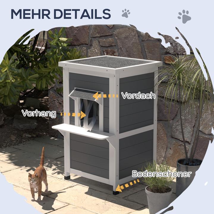 Actual product image PawHut Cat house with 2 levels and curtain (Cat)