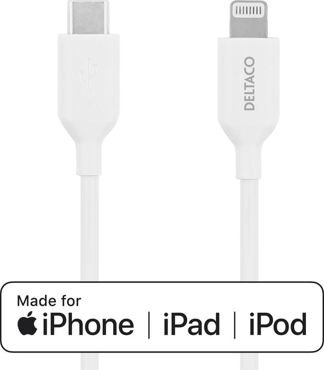 Produktbild Deltaco Lightning cable USB-C - Lightning, 2m, Apple C94 chipset FSC-labeled package, white (2 m, USB 2.0)