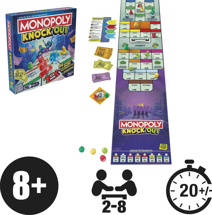 Actual product image Hasbro Monopoly Knockout Family Party Game, Quick-Playing Board Games for Ages 8+, 2-8 Players, 20 Mins. (Swedish)