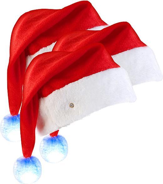Produktbild Infactory 3er-Set LED-Nikolausmützen mit leuchtendem Bommel