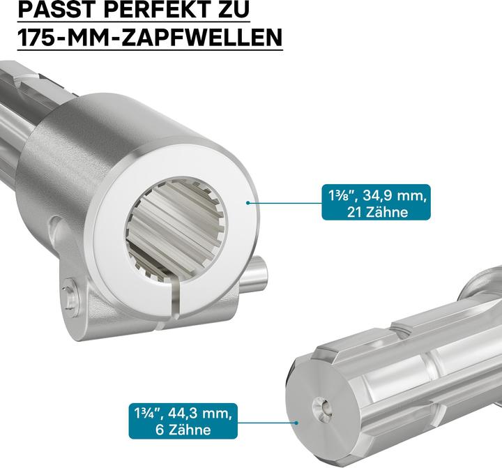 Produktbild Wiltec Zapfwelle 175 mm Buchse Keilwellenaufnahme 1 3/8" Z21 Ausgangswelle 1 3/4" Z6 (Traktorzubehör)