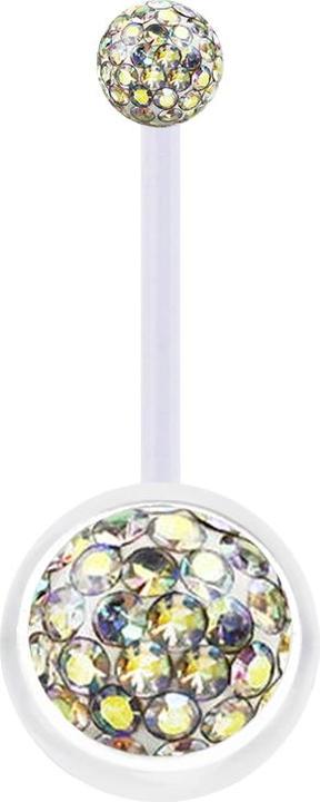 Star Piercing Banane transparent mit zwei Kristall Kugeln multicolor Epoxy Schutzschicht (Bioflex, ohne Messing)
