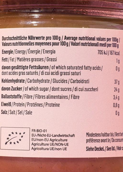 Valeurs nutritives et ingrédients KoRo Crème de marrons à la vanille, stérilisée (380 g)