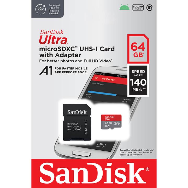 Actual product image SanDisk Ultra mit Adapter (64 GB, microSDXC, U1, UHS-I)