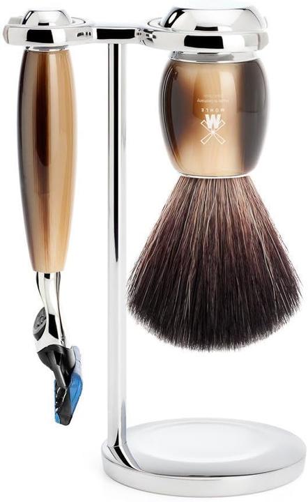 Image du produit Mühle Set de rasage, 3 pièces, blaireau avec Black Fibre, rasoir 5 lames, compatible avec Gillette® Fusi
