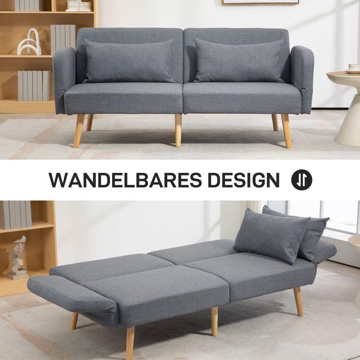 Produktbild Swisshandel24 3-Sitzer Schlafsofa, Gäste-Doppelbett, bis 240 kg, Klapplehnen, Holzrahmen, 170x83x80cm, Grau (3-Sitzer)