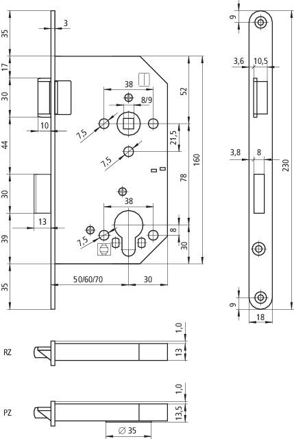 Actual product image Schänis Mortise locks 1260 VARIO (Mortise lock)