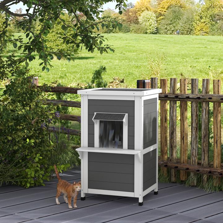Actual product image PawHut Cat house with 2 levels and curtain (Cat)