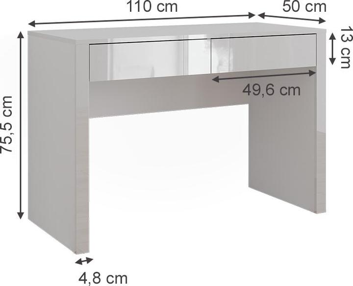 Produktbild Vichy Schreibtisch Annabelle, Weiss Hochglanz/Weiss, 110 x 50 cm mit 2 Schubladen