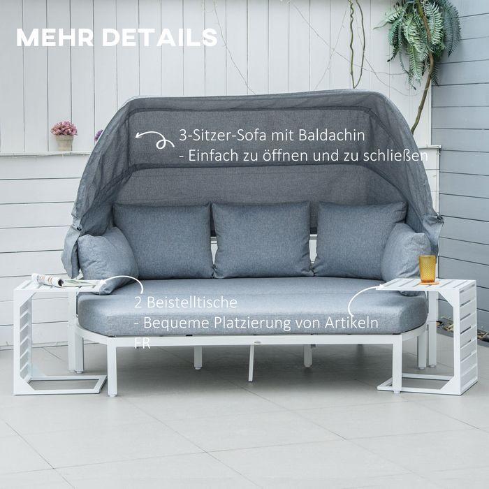 Image du produit Swisshandel24 Salon de jardin 5 personnes avec table basse et canapé avec coussins Outdoor Aluminium Blanc+Gris