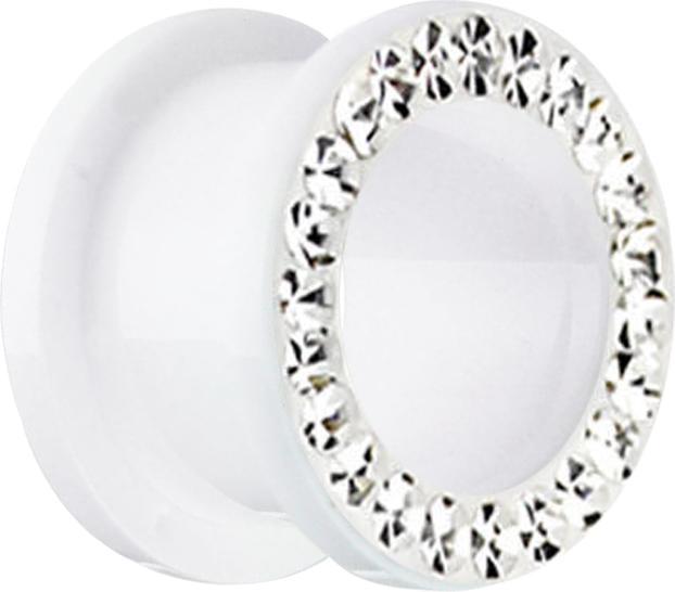 Produktbild Star Piercing Flesh Tunnel weiss mit Kristall silber und Epoxy Schutzschicht (ohne Messing, Acryl)