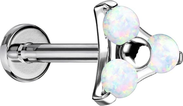 Star Piercing Micro Labret Innengewinde silber Dreieck drei Opale weiss (ohne Messing, Titan G23)