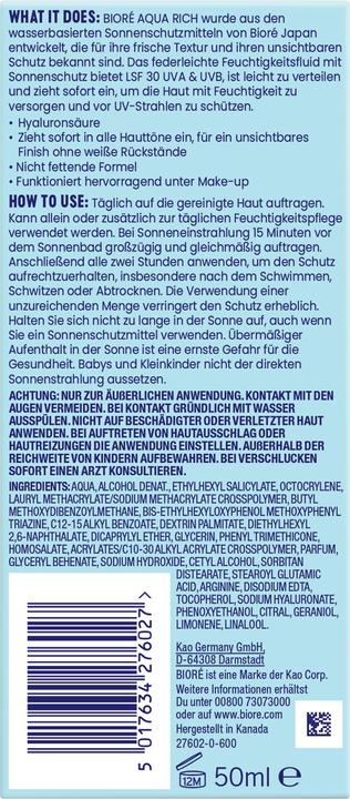 Immagine prodotto Bioré Aqua Rich UV (Crema solare, SPF 30, 50 ml)