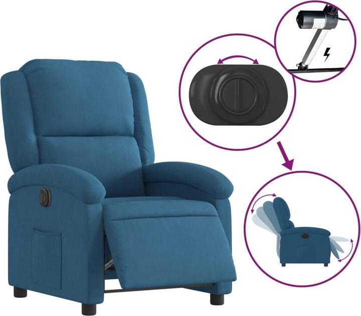 Produktbild VidaXL Relaxsessel Elektrisch Liegesessel Fernsehsessel Verstellbar Blau Samt