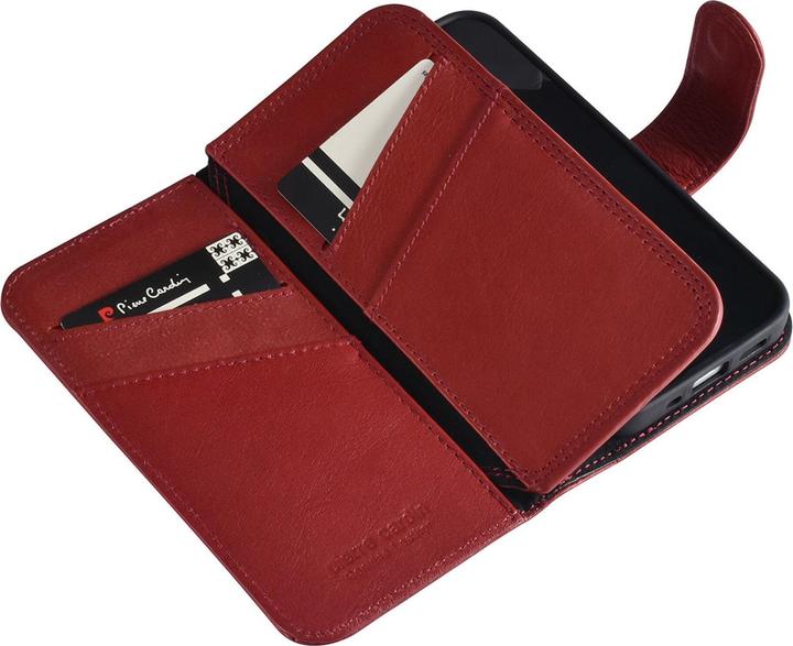 Actual product image Pierre Cardin Case iPhone 13 Mini - Genuine leather book case red & 6 card slots (Apple iPhone 13 mini)