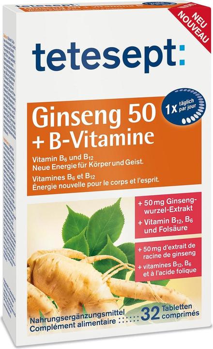 Immagine prodotto Tetesept Ginseng 50 + vitamine B (32 Pezzo/i, Pillole, 32 g)