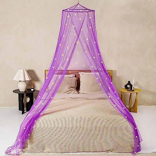 Produktbild Activity Board Lila Betthimmel mit vorgeklebten leuchtenden Sternen - Violett Prinzessinen Moskitonetz für Mädchen
