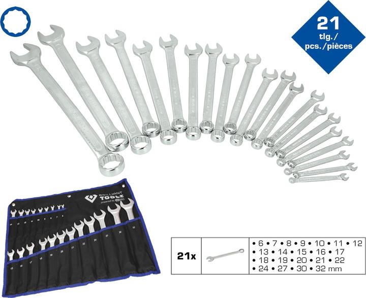 Produktbild Brilliant Tools Gabel-Ringschlüssel, 21-tlg. (19 mm, 8 mm, 10 mm)