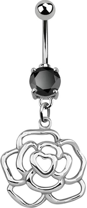 Actual product image Star Piercing Banana silver with pendant rose black (without brass, 925 sterling silver, Surgical steel 316L)