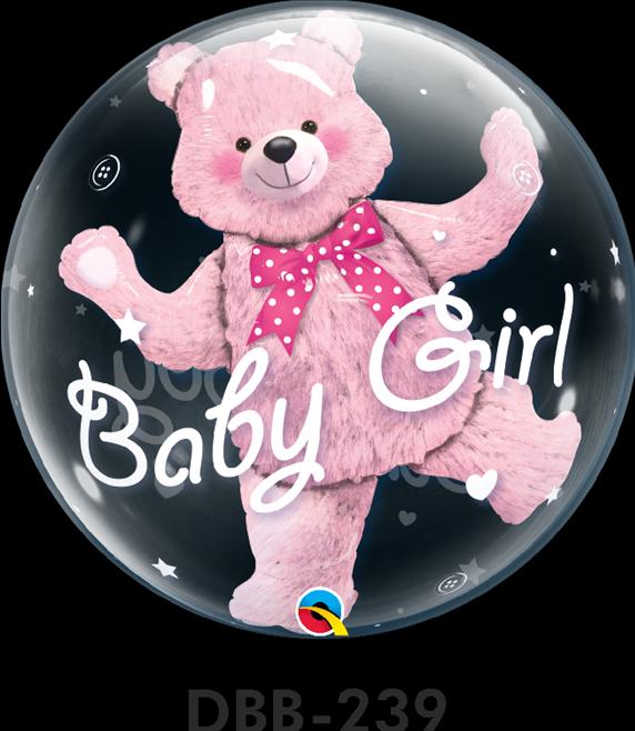 Actual product image Qualatex Double Bubble Ø 45 cm, Baby Girl Pink Teddy Bear, without filling (1 x)