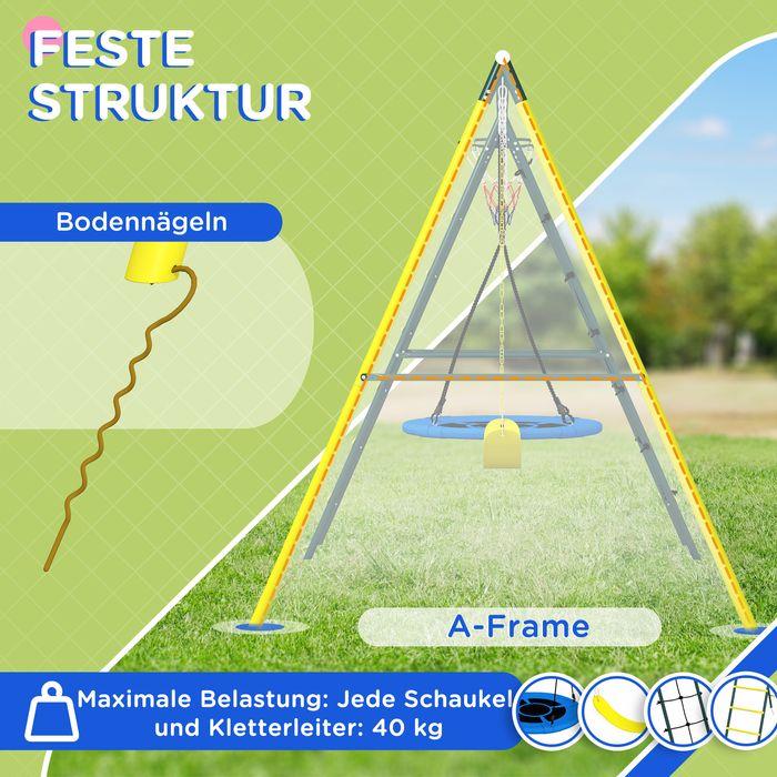 Immagine prodotto Swisshandel24 Altalena per bambini 4in1 con 2 altalene, canestro da basket, scaletta per arrampicarsi, acciaio