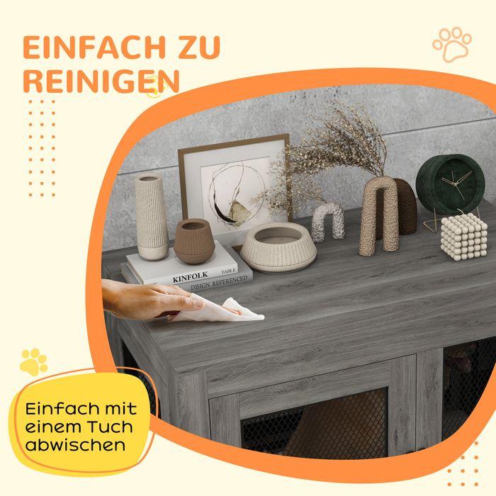 Produktbild Swisshandel24 Hundekäfig für Zuhause, Hundebox mit 2 Türen, Waschbaren Kissen, Grau