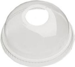 Produktbild Multi Plastlåg Ø95 mm Kuppel med Hul til sugerør RPET Klar,50 stk/ps - (50 stk.)