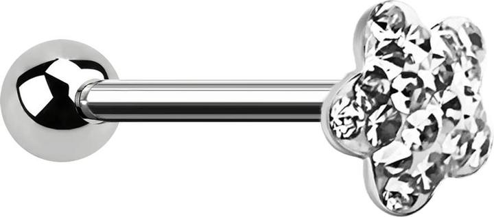 Immagine prodotto Star Piercing Barbell silber mit Kugel und Scheibe Blume silber Epoxy Schutzschicht (senza ottone, Acciaio chirurgico 316L)