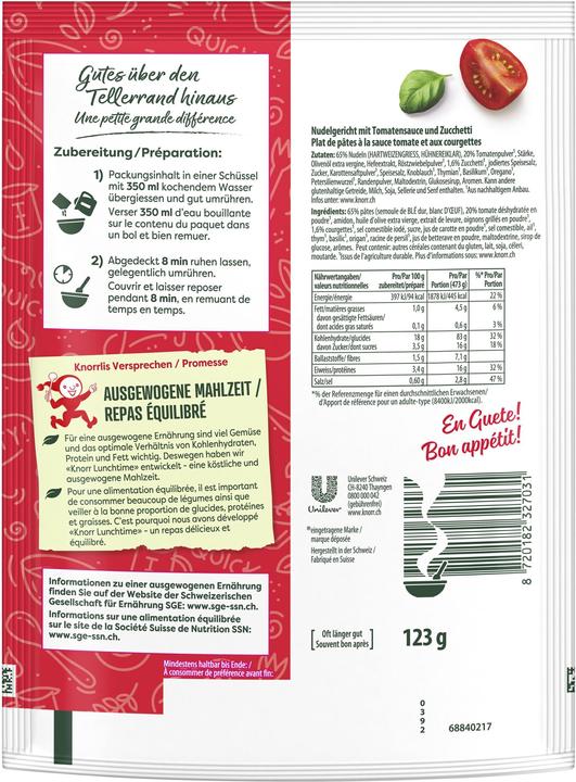 Actual product image Knorr Lunchtime Italian Style Pasta 1 portion (123 g)