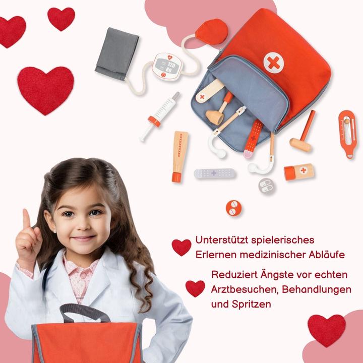 Image du produit Hermex Arzt-Spielzeug-Set für Kinder Doktor-Set Holz-Kinderspielzeug Arztkoffer Doktorkoffer