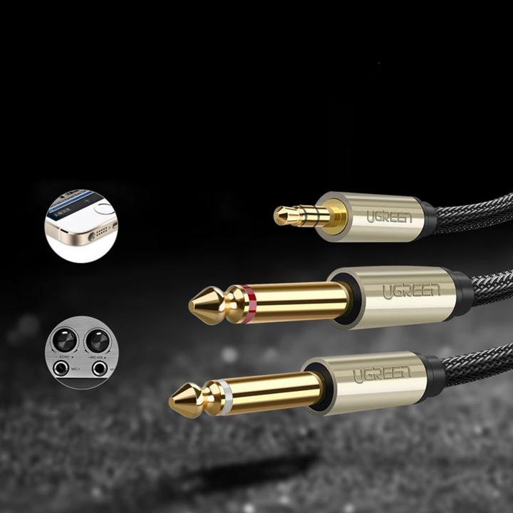 Actual product image Ugreen AV126 Cable TRS 3.5 mm to 2x TS - 1m (grey) (1 m, 3.5mm jack (AUX))