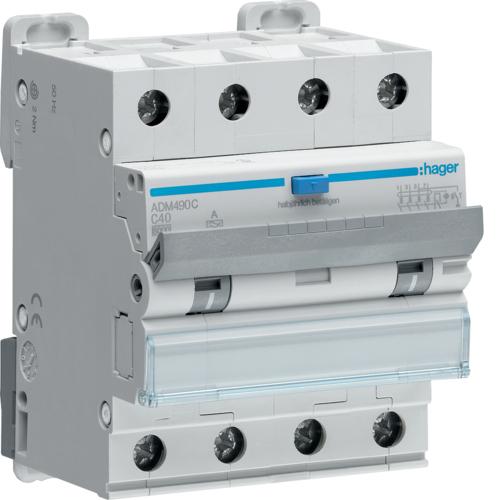 Produktbild Hager Hubschrauber-AC-Schalter 4P C 40A 0,03A Typ A 6 kA Typ RCBO (ADM490C)