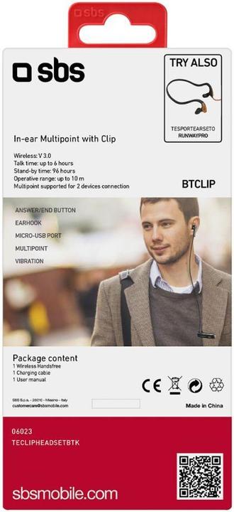 Produktbild SBS Wireless-Kopfhörer mit Clip (96 h, Kabellos)