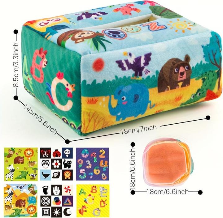Activity Board Scatola di fazzoletti morbidi per bebè Set di giocattoli per attività sensoriali Scatola di