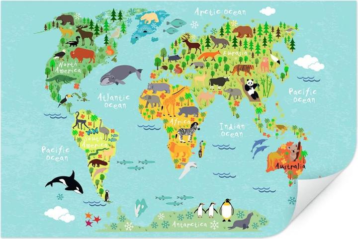 Produktbild Trenddeko Tierische Kinder Weltkarte (100 x 70 cm)