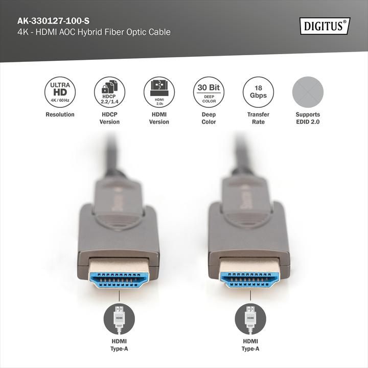 Produktbild Digitus 4K - HDMI® AOC Hybrid Glasfaserkabel mit abnehmbaren Stecker (10 m, HDMI)