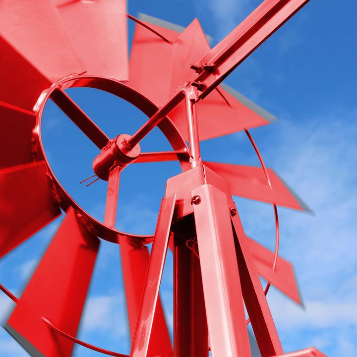 Immagine prodotto Wiltec Ruota del vento con mulino a vento di 245 cm di altezza in rosso, decorazione da giardino con